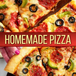 A college of homemade pizza with toppings on a pizza stone.